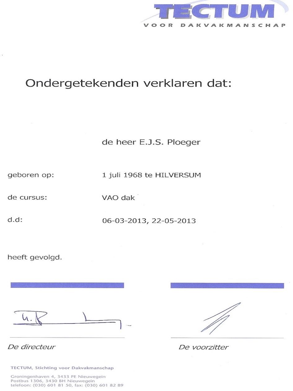 Certificaat Tectum